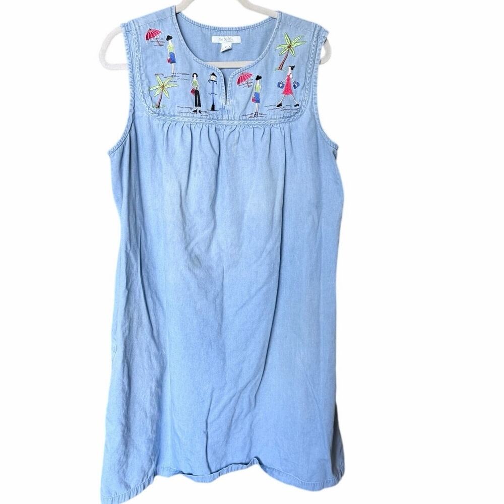 Vintage go softly patio dress 100% cotton denim XL embroidered house dress comfy